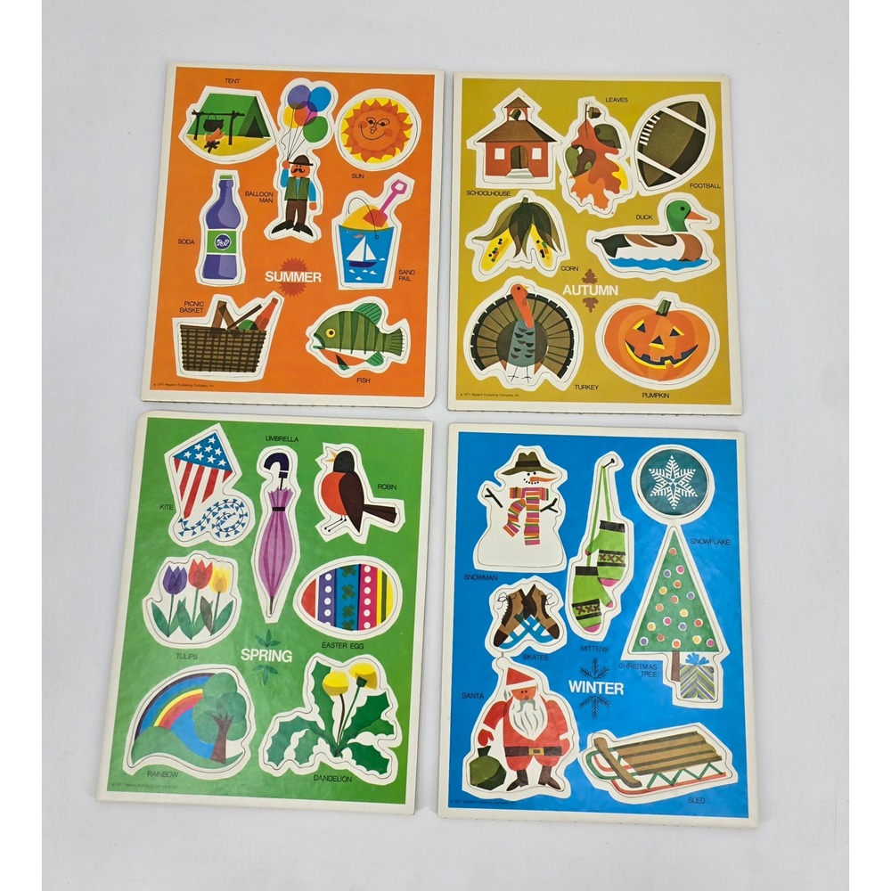 Vintage 1971 Western Publishing Four Seasons Tray Puzzles Retro Kitsch Nursery